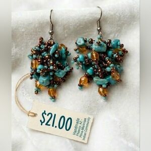 Genuine Tribal Turquoise Amber Handmade  Earrings